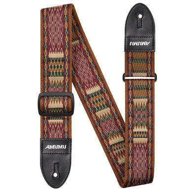 AMUMU Brown Net Guitar Strap β Adjustable 2" Wide Polyester with Leather Ends & Accessory Set CO32J-BN-V
